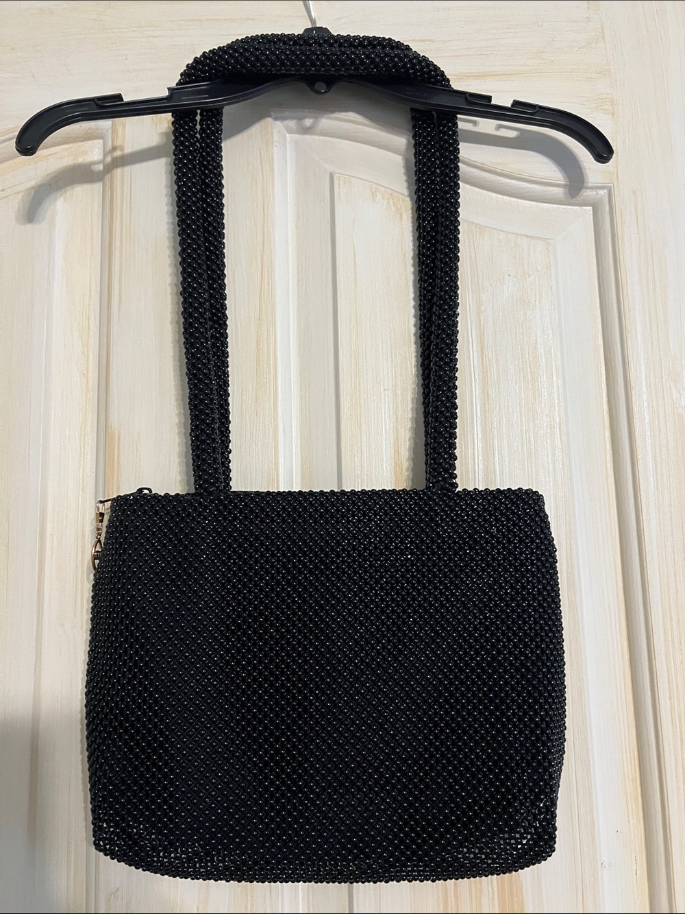Elegant Black Beaded Shoulder Bag with Long Strap